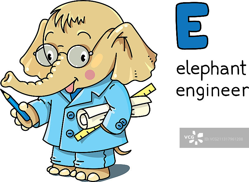 大象工程师动物职业ABC图片素材