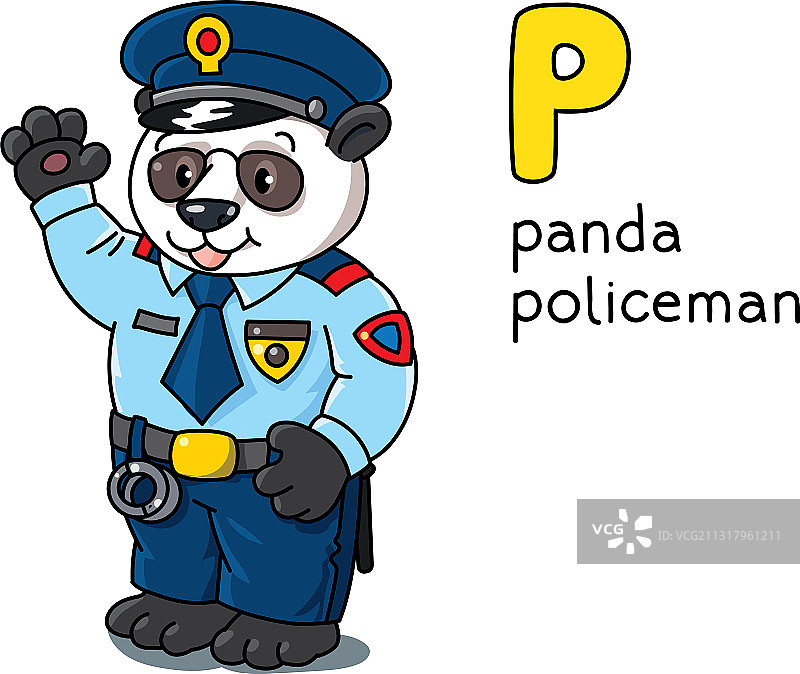 熊猫警察动物职业ABC字母P图片素材