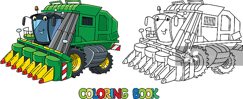 趣味联合收割机涂色书图片素材