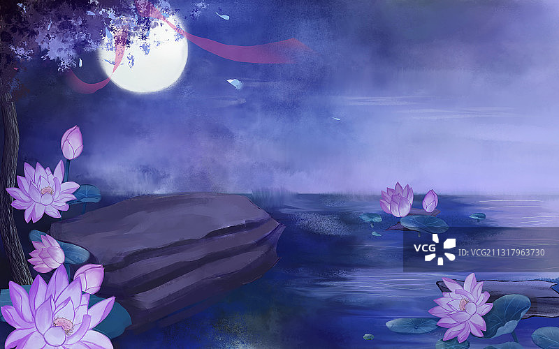 古风场景夜晚图片素材