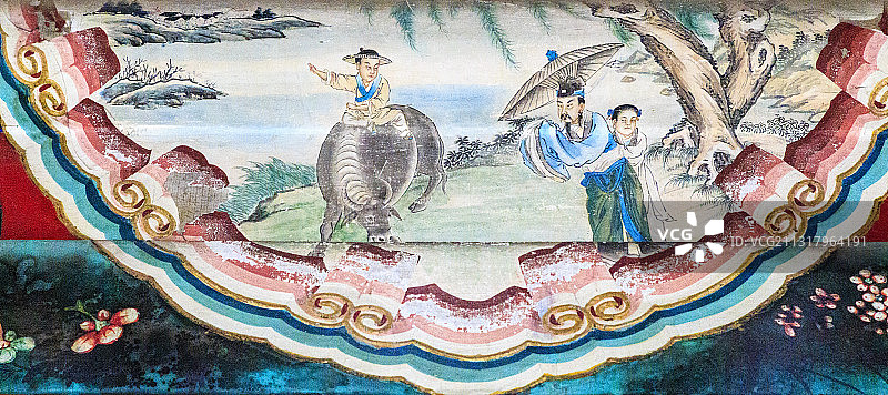 北京颐和园长廊彩画：牧童遥指杏花村图片素材
