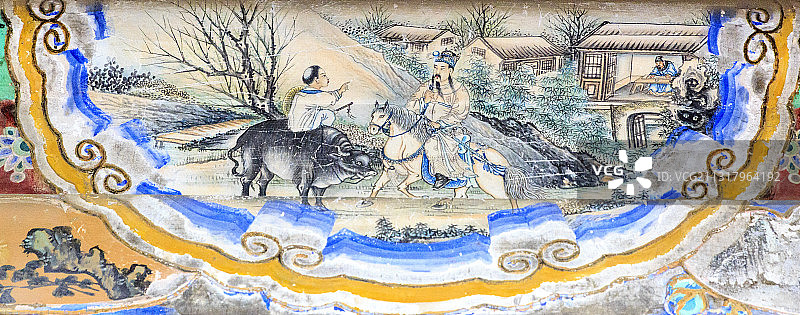 北京颐和园长廊彩画：牧童遥指杏花村图片素材