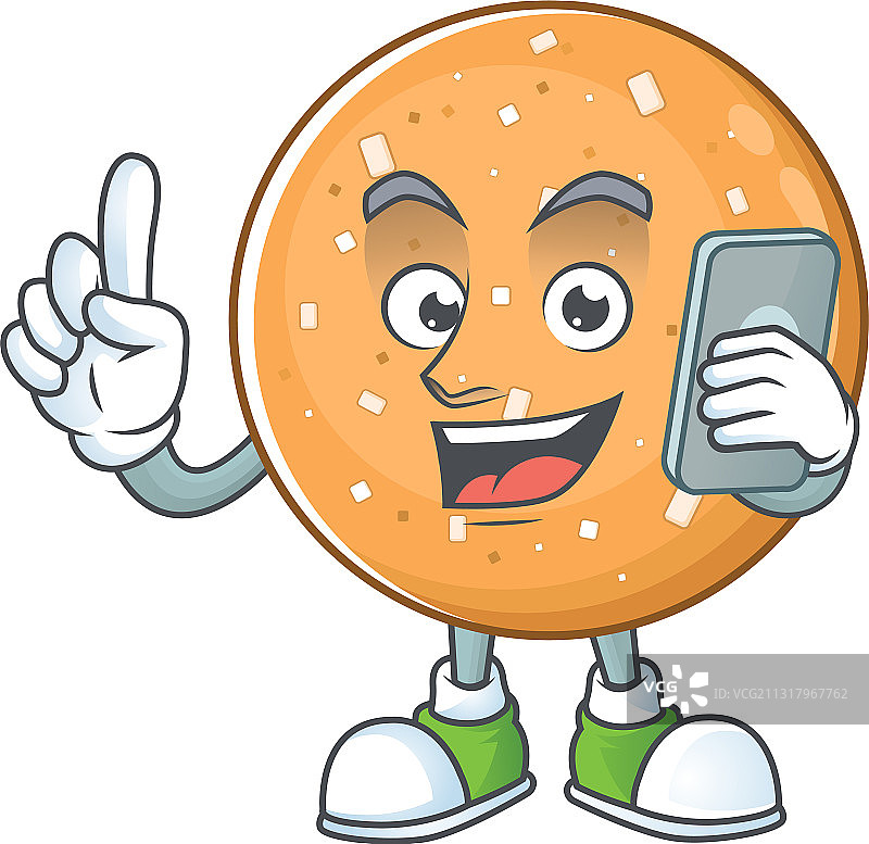 快乐的糖饼干卡通形象打电话图片素材