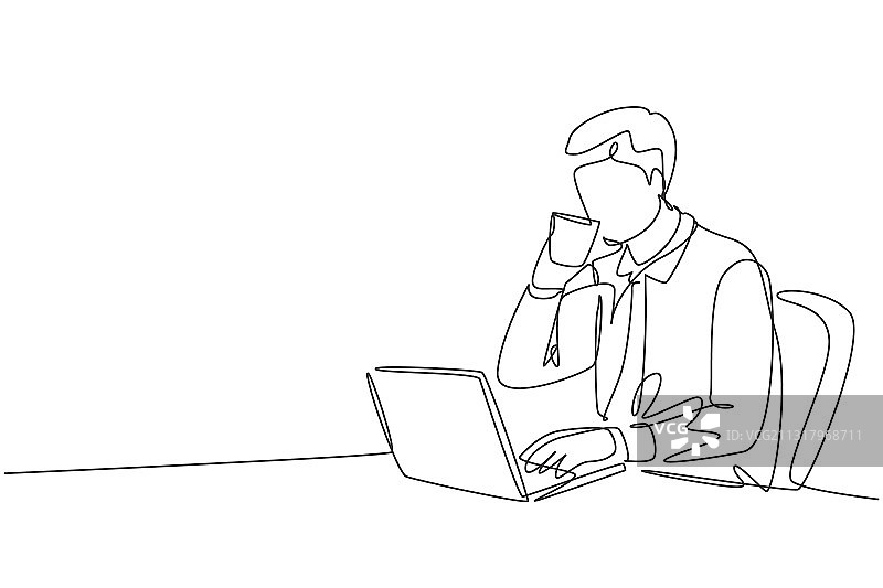 快乐的年轻人单线连续绘图图片素材