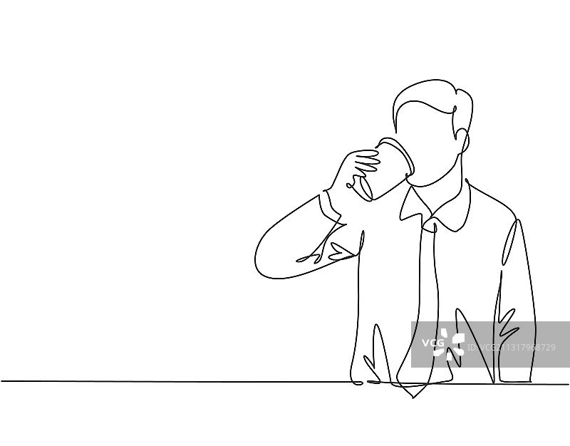 口渴年轻人的连续单线画图片素材