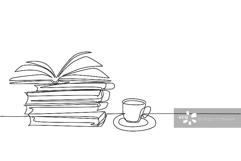 单线绘画：打开的书页图片素材