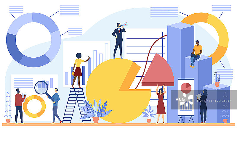 分析信息图表和图表的工人们图片素材