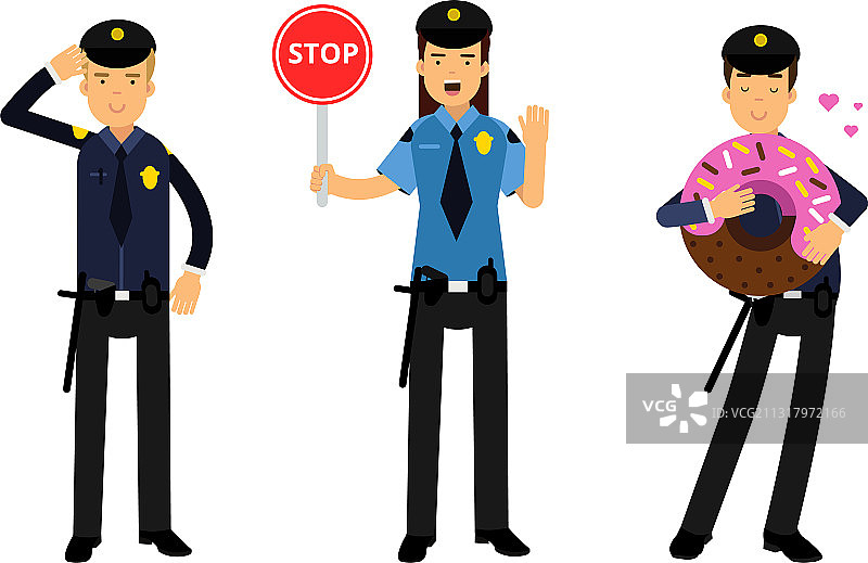 年轻女子扮演带警棍的警察图片素材