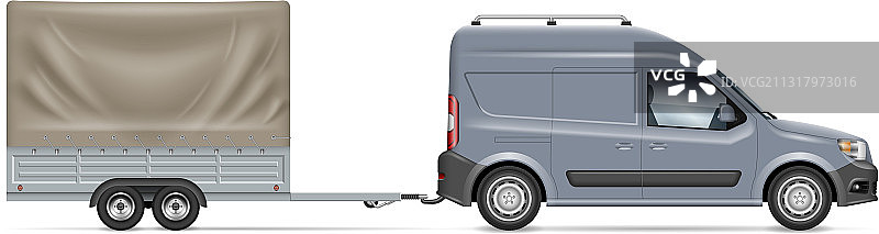 带有拖车侧视图的逼真汽车图片素材