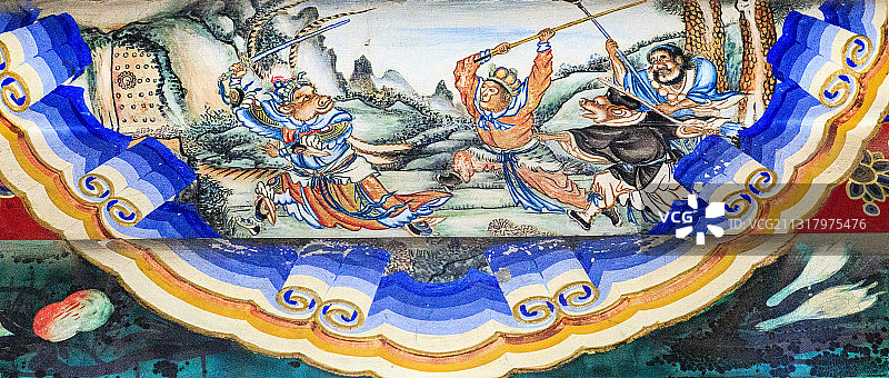 北京颐和园长廊彩画：孙悟空大战牛魔王图片素材