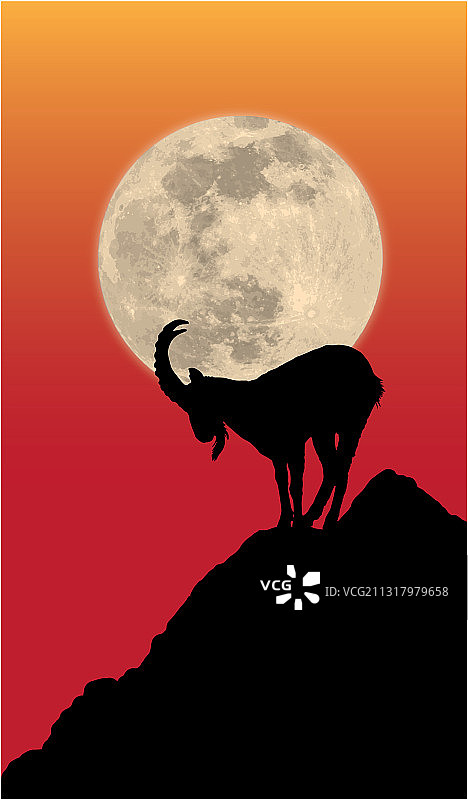 月亮前的羚羊剪影图片素材