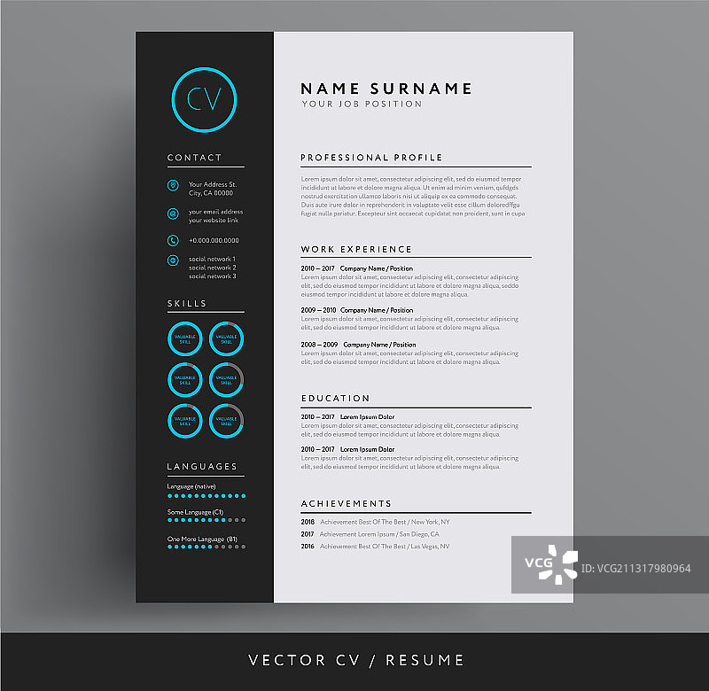 时尚简历模板 - 蓝色和深灰色图片素材