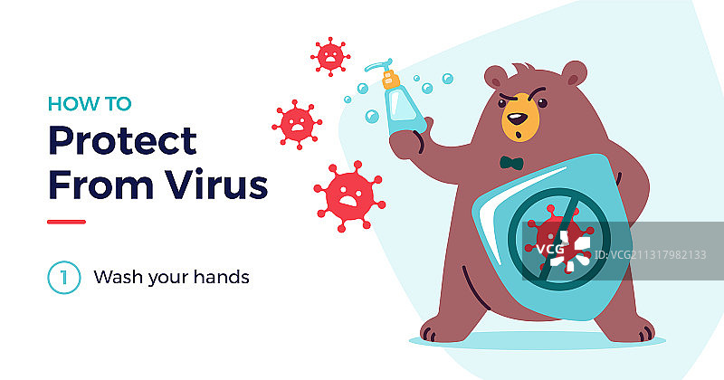 如何用可爱的小熊来预防病毒图片素材