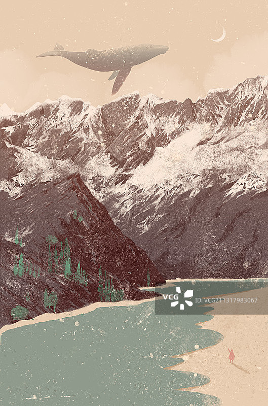 雪夜航鲸图片素材