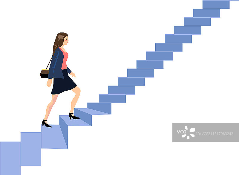 年轻的职业女性走上楼梯图片素材