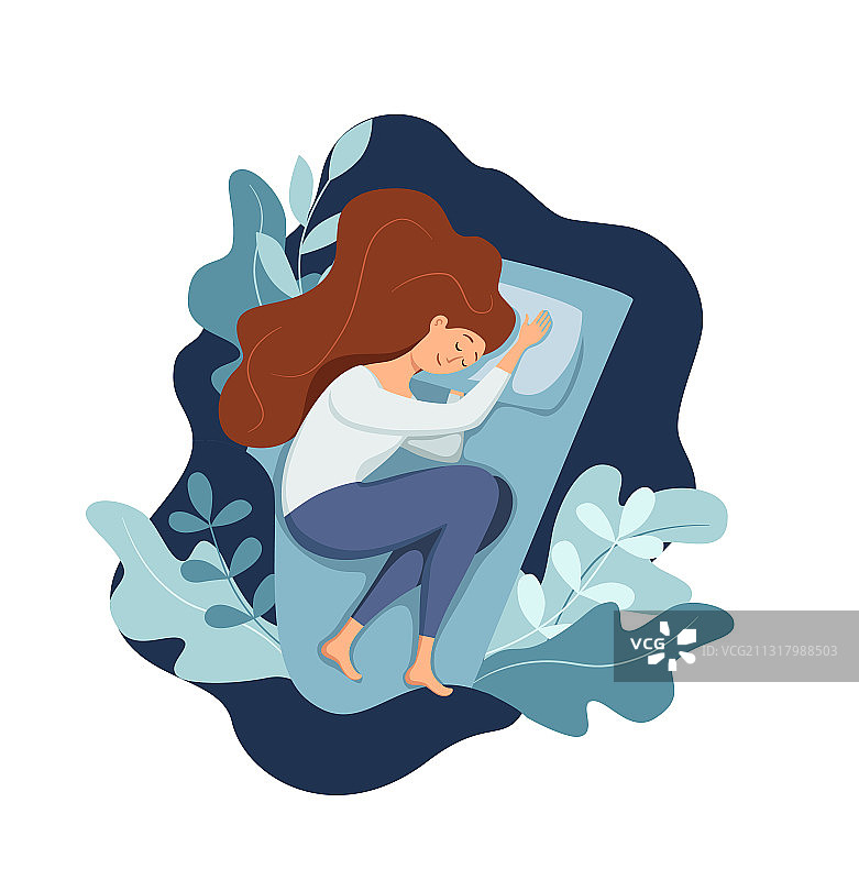 女人晚上在床上睡觉图片素材