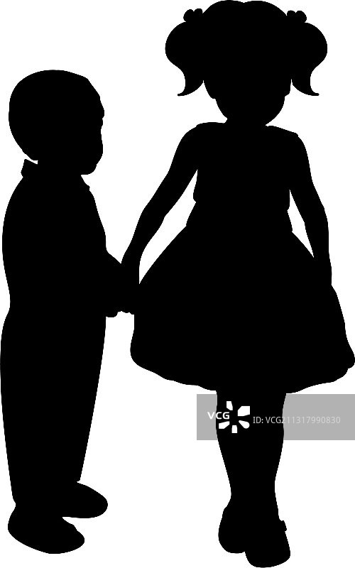 女孩、姐妹和男孩的剪影图片素材