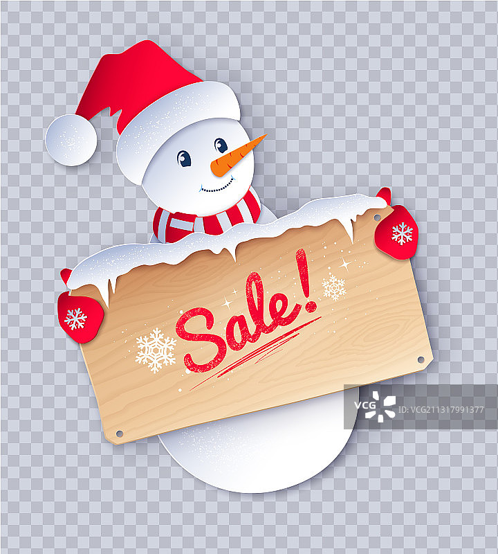 剪纸风格可爱雪人图片素材