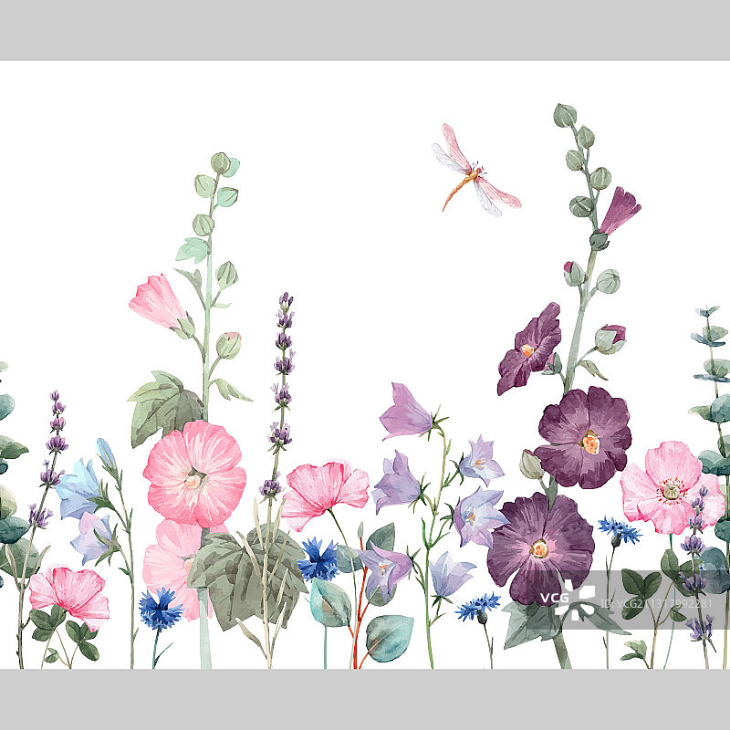 美丽的水平无缝花卉图案图片素材