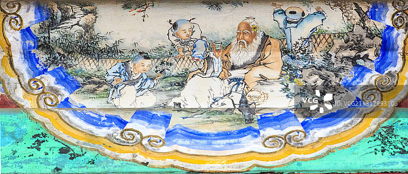 北京颐和园长廊彩画：陶渊明爱菊图片素材