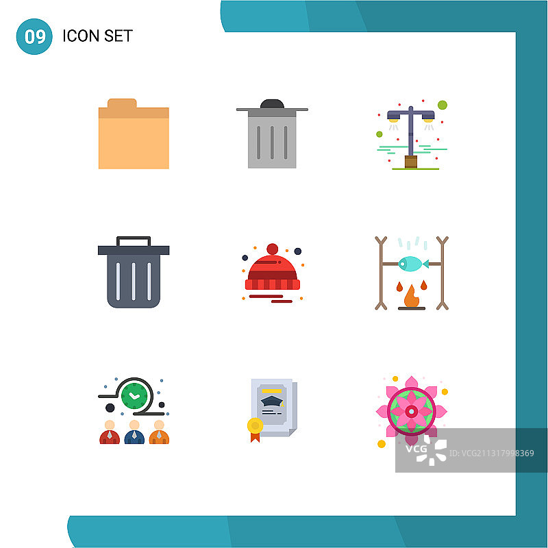 包装9个现代平面颜色的标志和符号图片素材