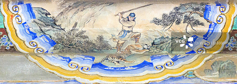 北京颐和园长廊彩画：武松打虎图片素材