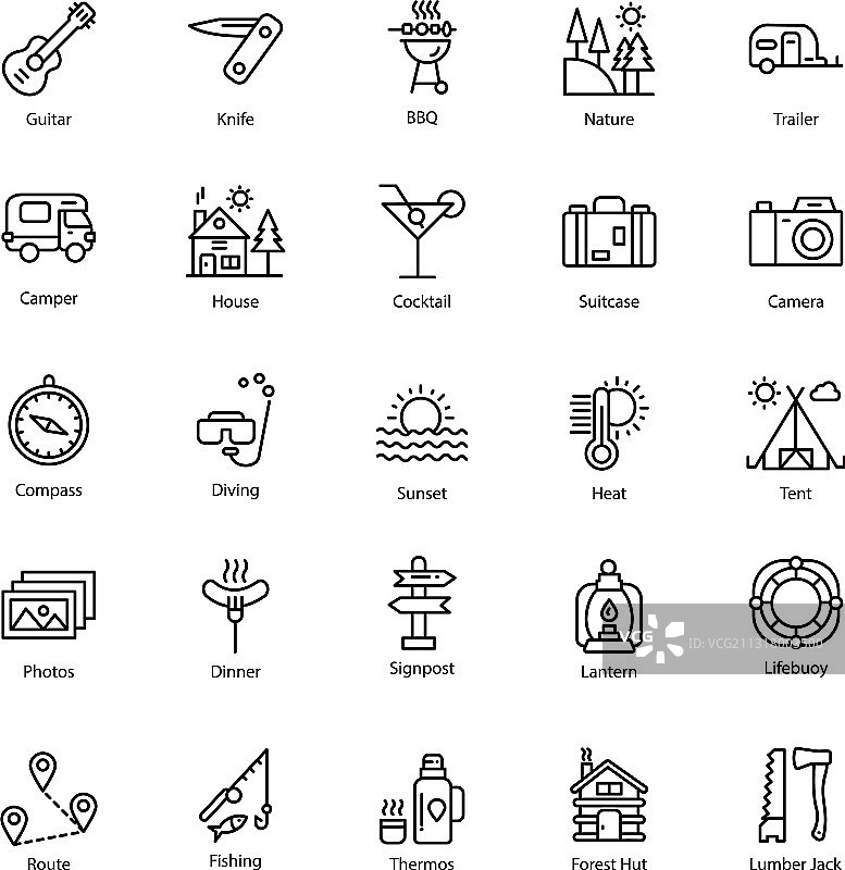 假日与露营线性图标图片素材