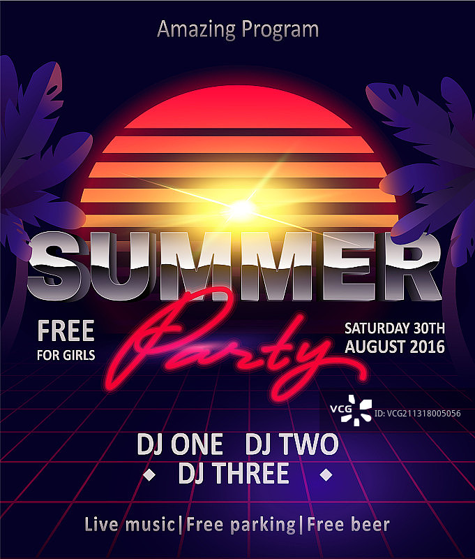DJ夏季派对夜总会复古海报图片素材