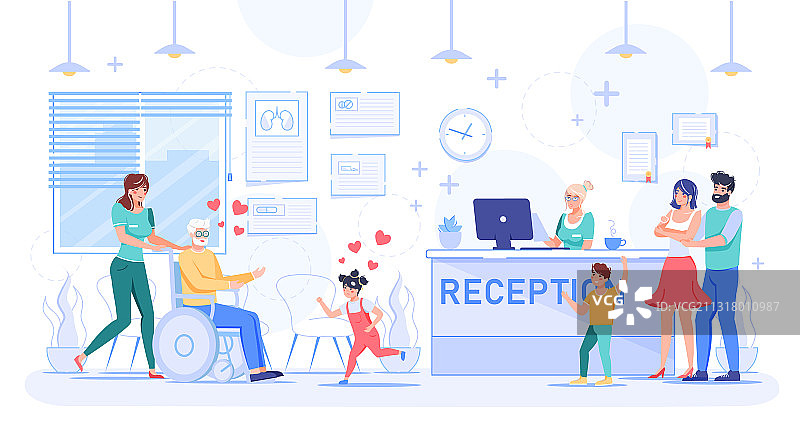 幸福家庭探望养老院的祖父图片素材