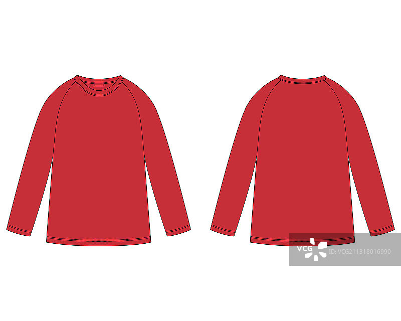 红色插肩袖运动衫技术草图图片素材