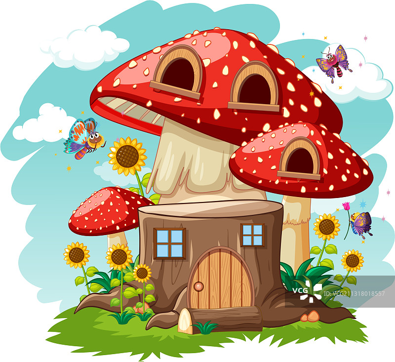 卡通树桩蘑菇屋图片素材
