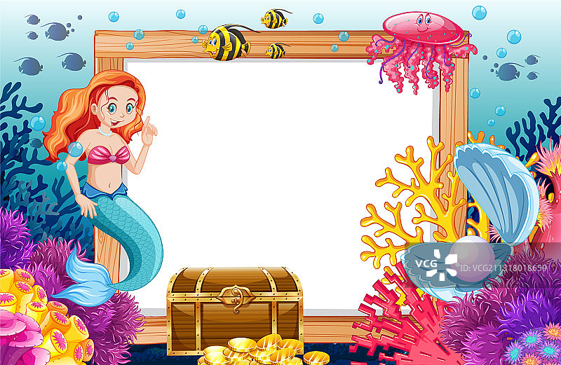 美人鱼和海洋动物主题横幅图片素材