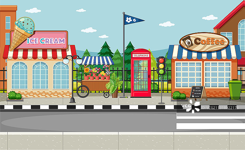 街边冰淇淋店和咖啡店图片素材