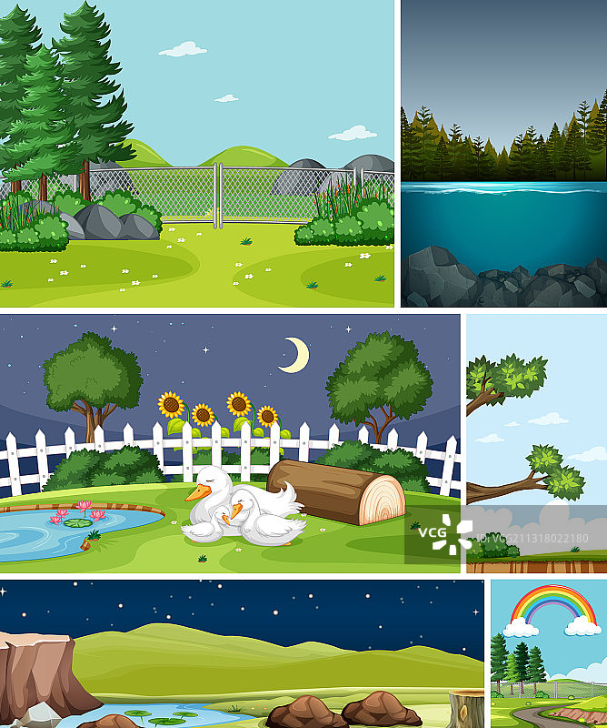 六个不同场景的自然背景卡通图片素材