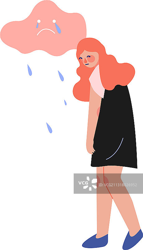 在乌云下的沮丧的少女图片素材