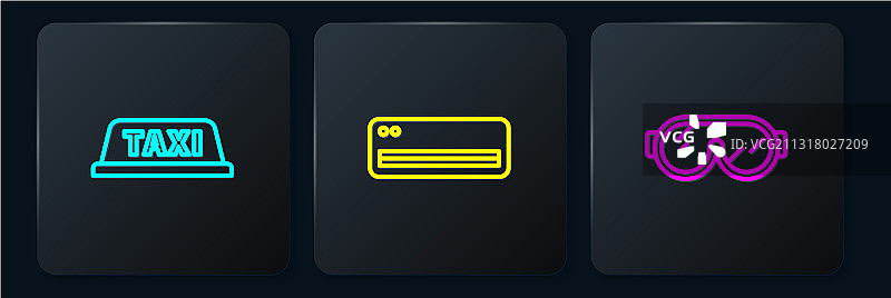 出租车、滑雪镜和空气等元素线条图标合集图片素材