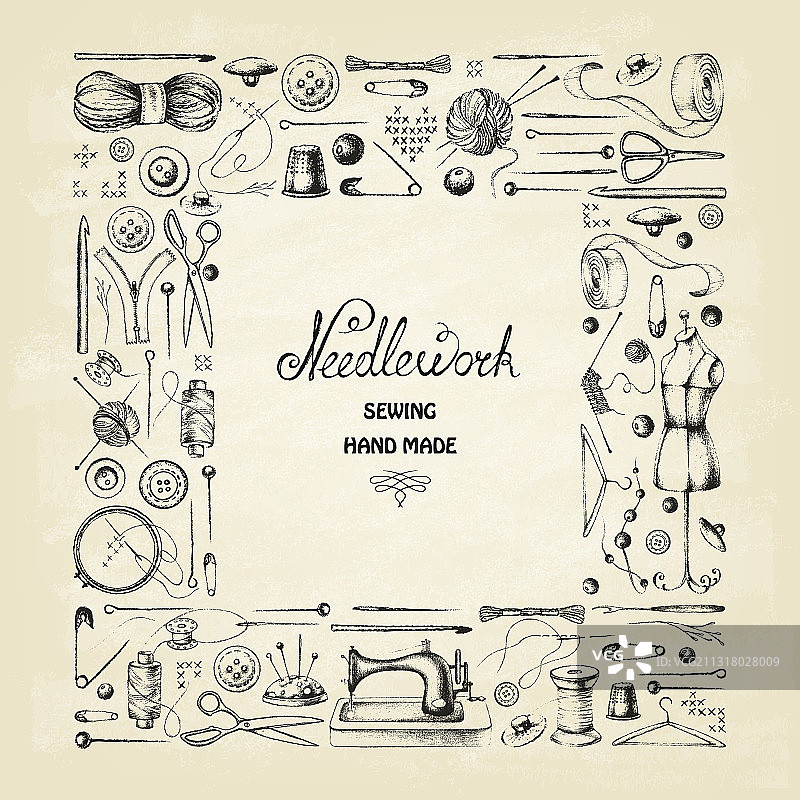 旧纸上的手绘缝纫用品图片素材