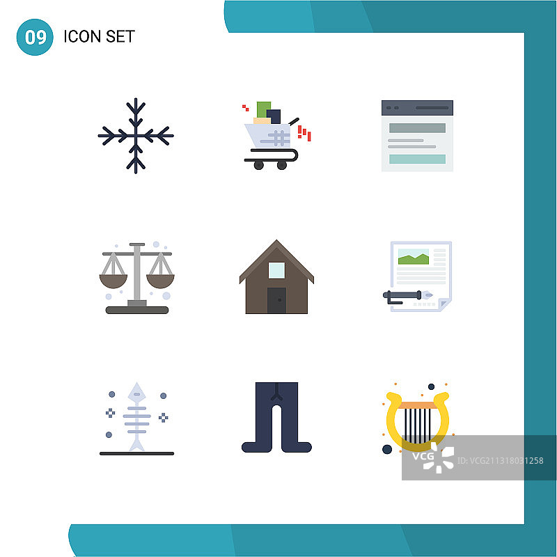 移动界面平面颜色设置9个象形图图片素材