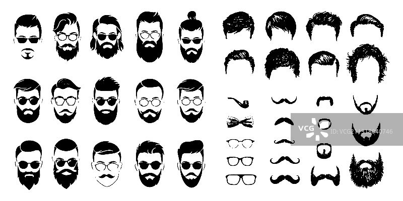 白色背景上的胡子图标集图片素材