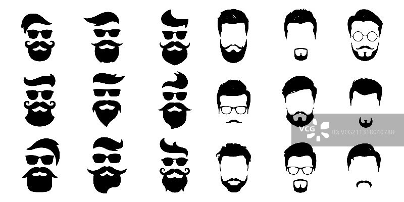 白色背景上的胡子图标集图片素材