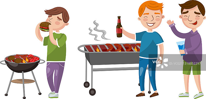举办烧烤派对烤肉的年轻男子图片素材