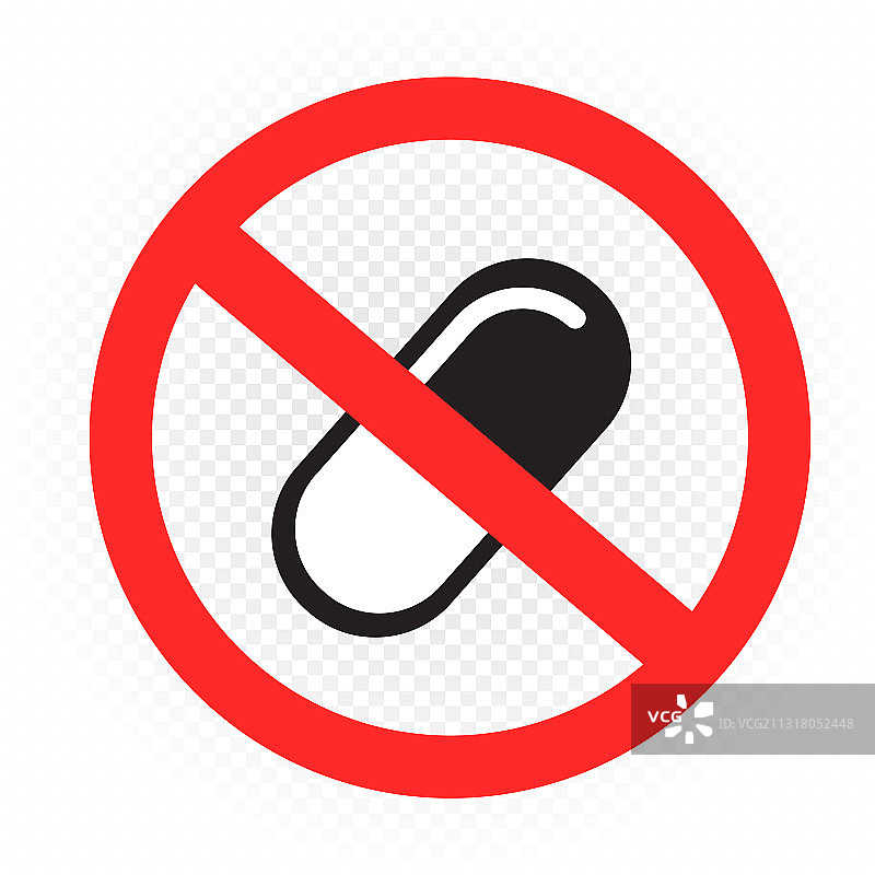 白色背景上的药丸禁止标志图片素材