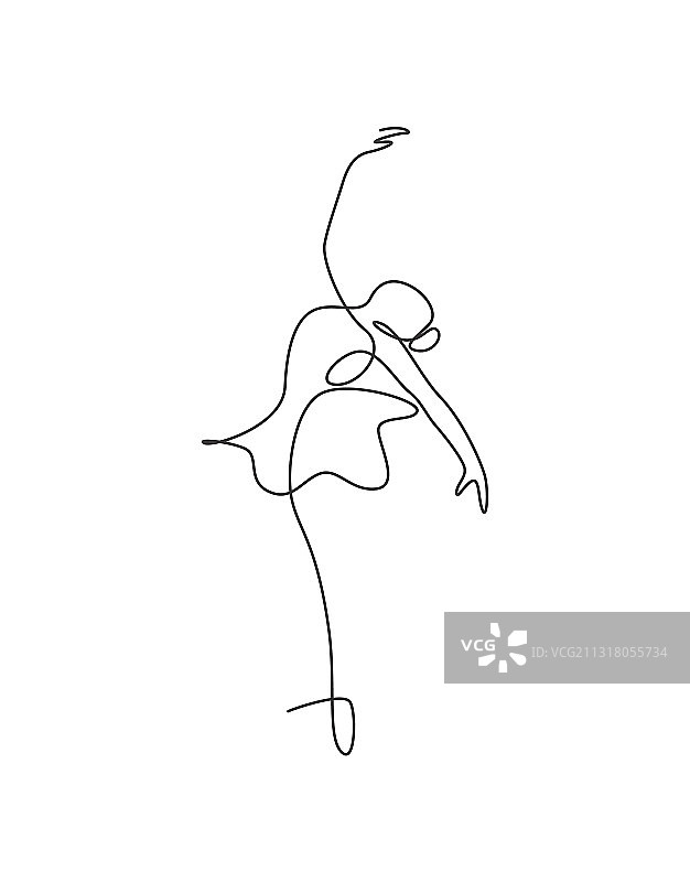 芭蕾舞美女的连续线条画图片素材