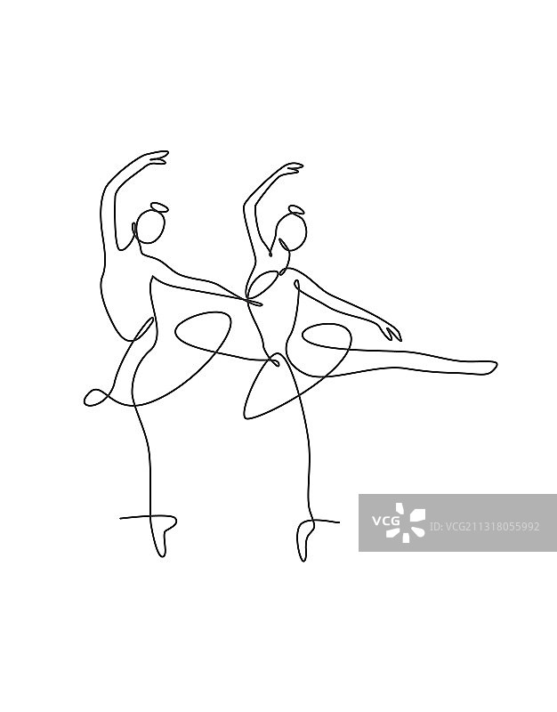 穿着时尚的女性单线绘画图片素材