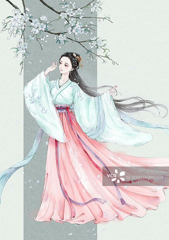 十二花神杏花与汉服少女图片素材