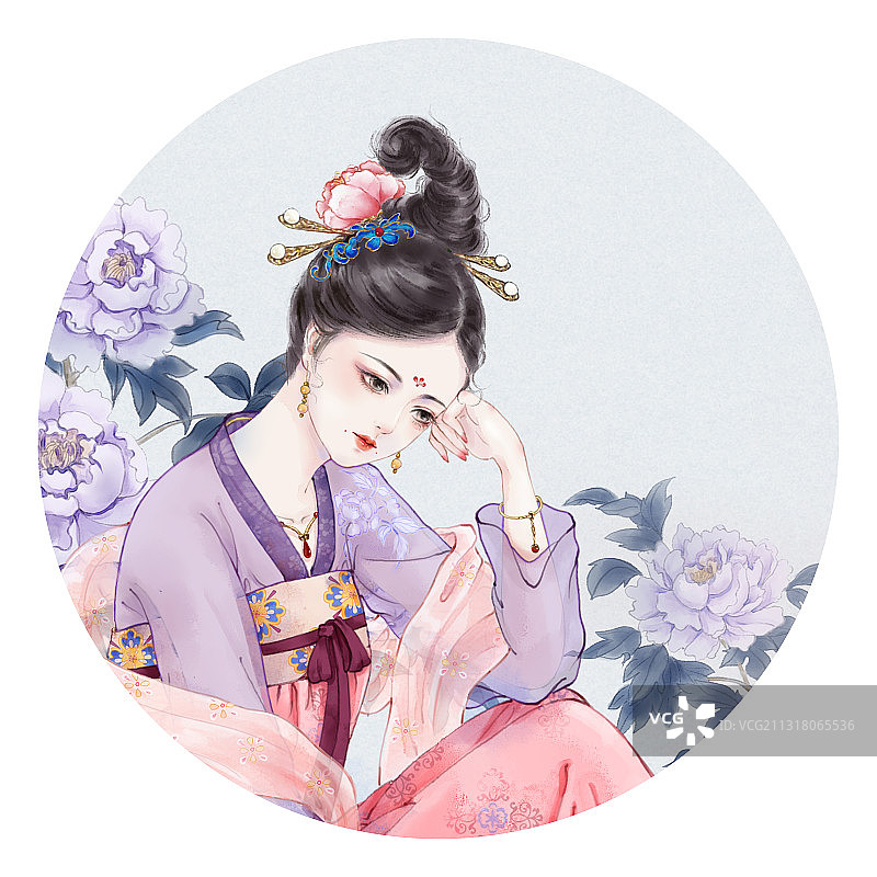 十二花神牡丹与汉服少女图片素材