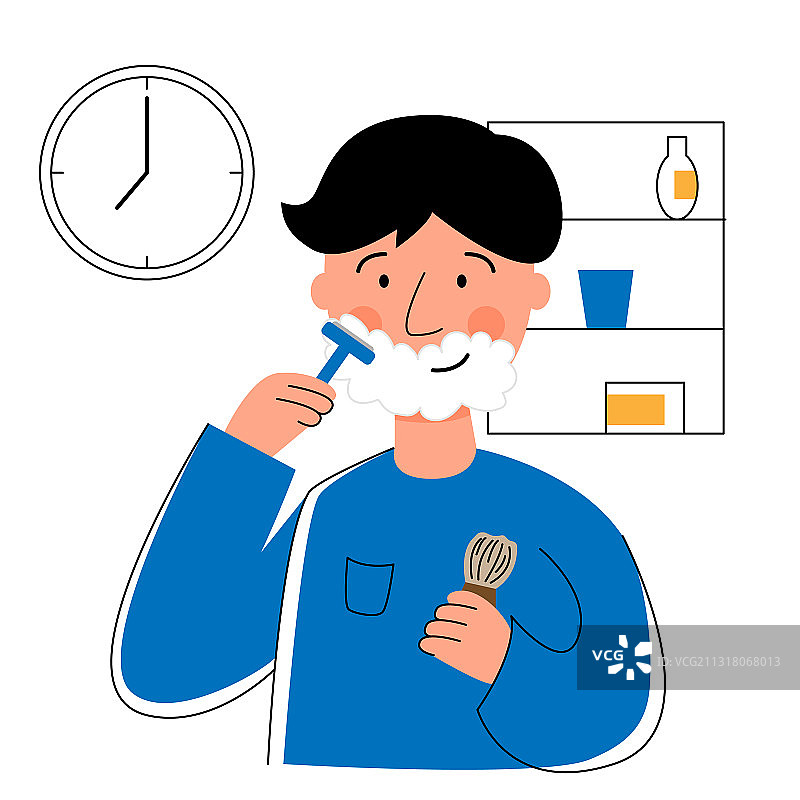 男人早上在浴室刮胡子图片素材