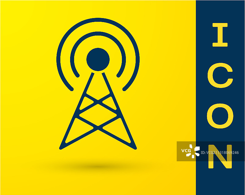 蓝色天线图标，黄色背景上隔离图片素材