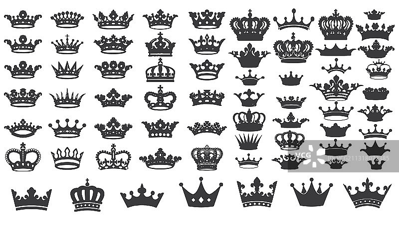 大量复古风格皇冠剪影图片素材