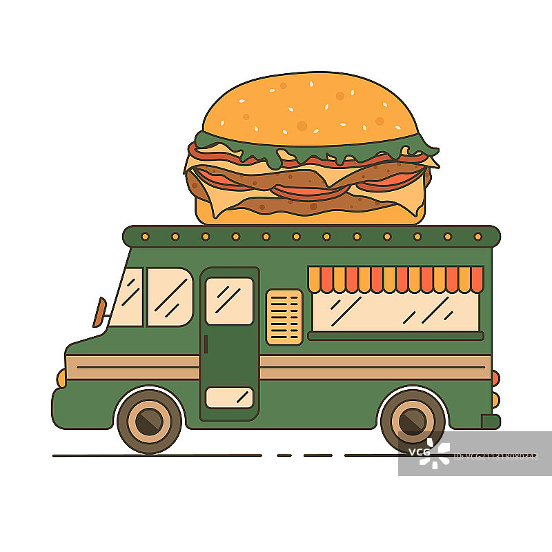 供应美式双层汉堡的绿色餐车图片素材